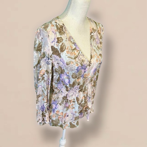 Rebecca Taylor ‘Penelope’ Purple Floral Print Top with Gathered Waist Size 4 - Picture 15 of 16